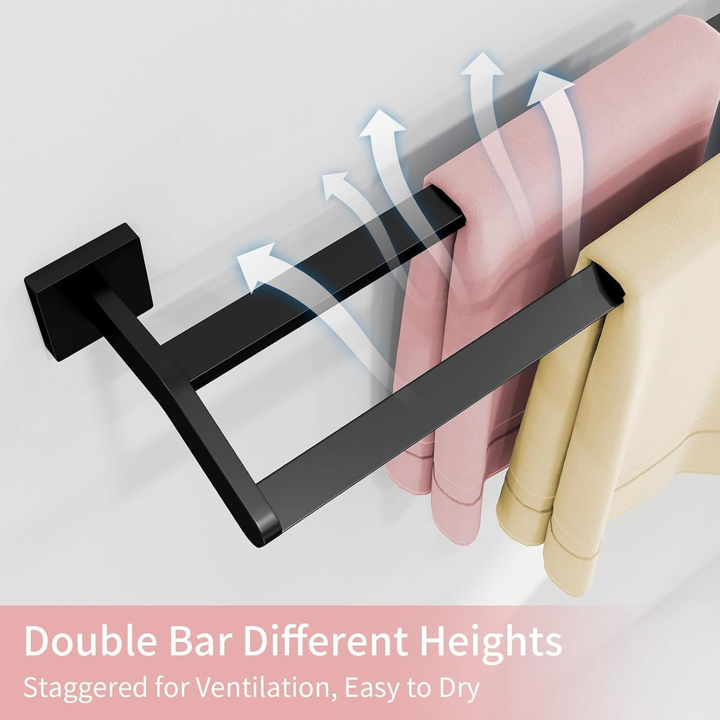 STWWO Double Towel Bar for Bathroom Wall Mounted, 32 Inch, Matte Black