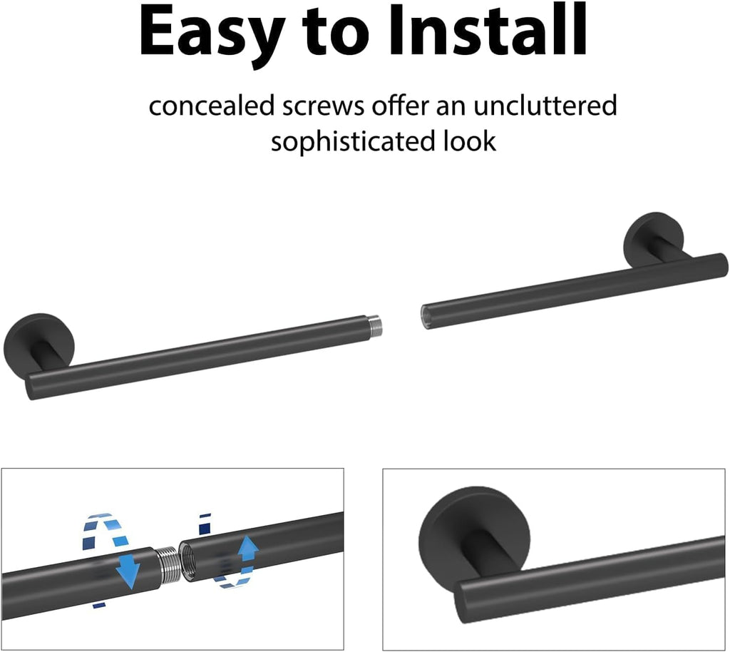 18 Inch Black Towel Rack for Small Bathroom, Wall Mounted SUS304 Towel Bar
