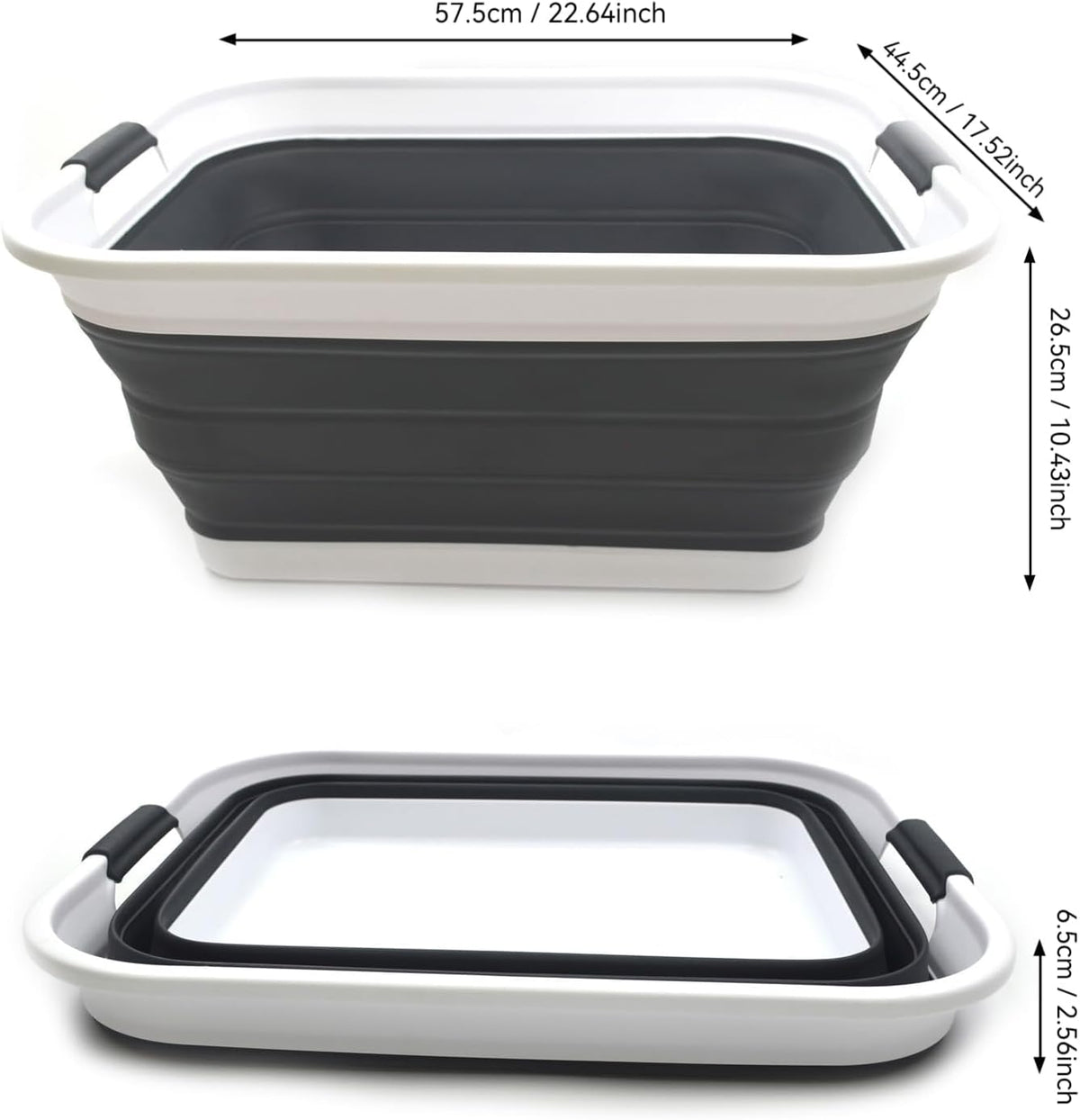 SAMMART 42L(11 gallon) Collapsible Plastic Laundry Basket-Foldable Pop Up Storage Container-Portable Washing Tub-Space Saving Basket,Water capacity 34L(9 gallon) (1 Rectangular - strengthen, Black)