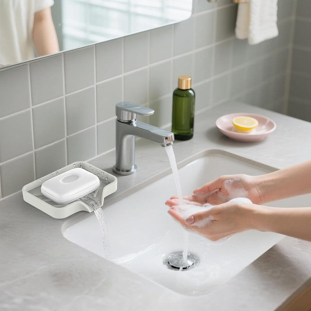 2 Pack Silicone Soap Dish, Self Draining Soap Dish 4.7"×3.9" White