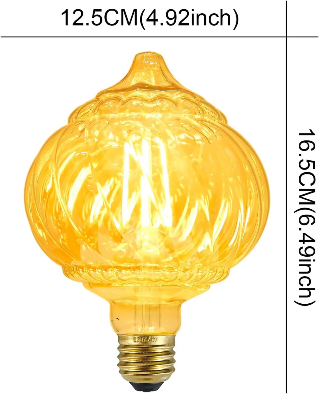 G40 LED Edison Bulb, Pumpkin Shape, Amber Hand-Blown Hard Glass, 4W 110-130V, E26, 2500K Warm Yellow Light, 400LM, Non-Dimmable, Indoor Decor Lighting (TwistCone)
