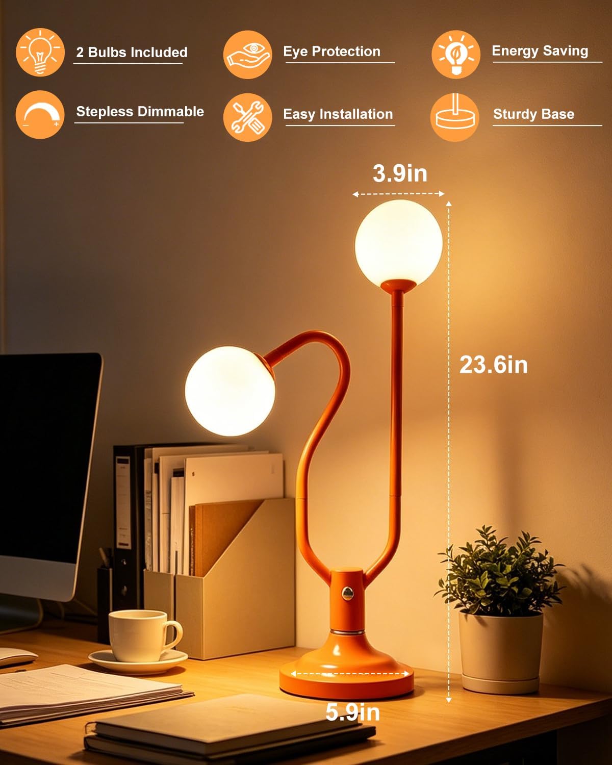 Lightdot Orange Globe Table Lamp Magic DIY Arms G9 Bulbs Included Dimmable