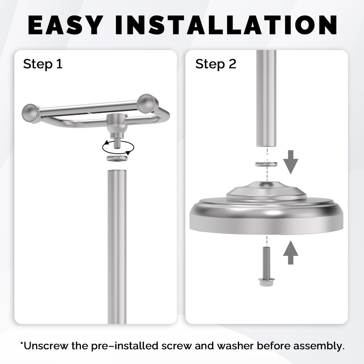 Toilet Paper Holder Stand Stainless Steel & Weight Base, No Tipping