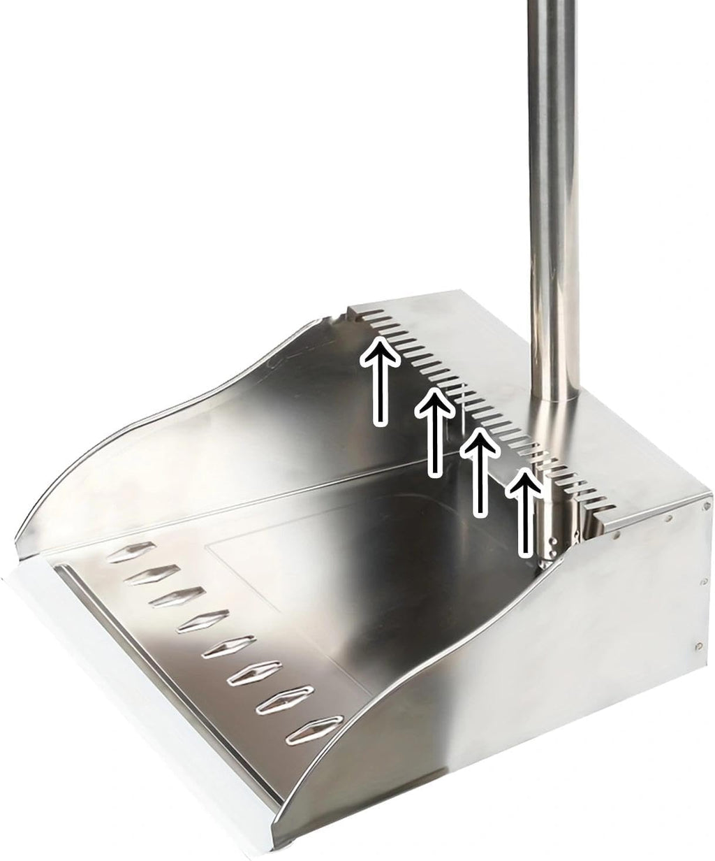 Metal Dust Pan with Long Handle, Stainless Steel Standing Dustpan