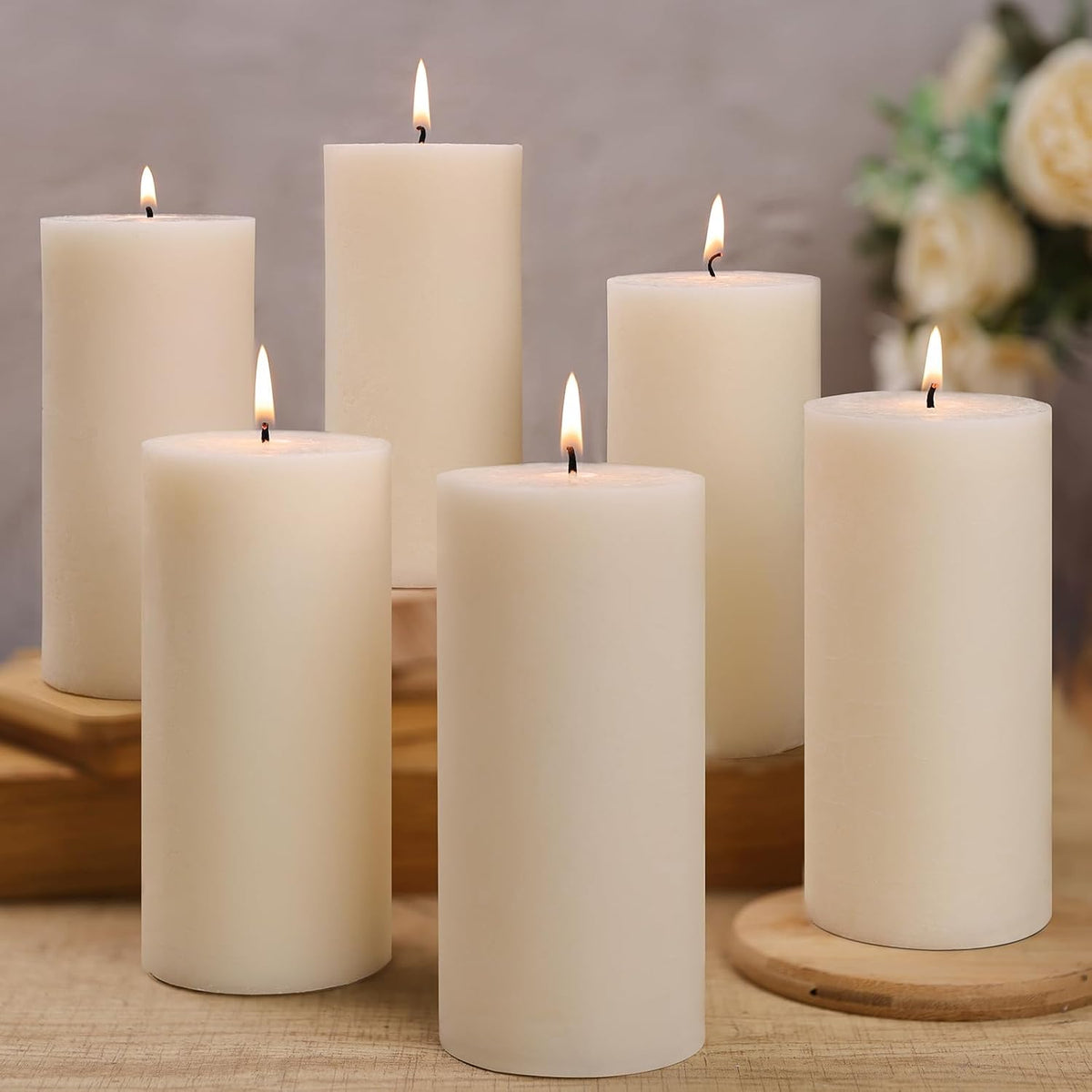 Rustic Soy Pillar Candles 2.8x6 Inch,6 Pack Ivory Candle