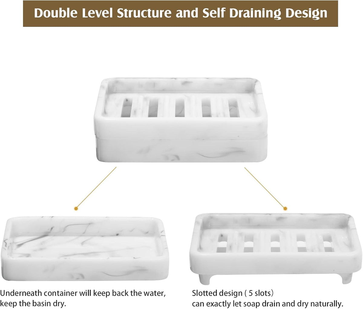 Shinowa Resin Soap Dish, Self-Draining Bar Soap Tray with Drainable Board