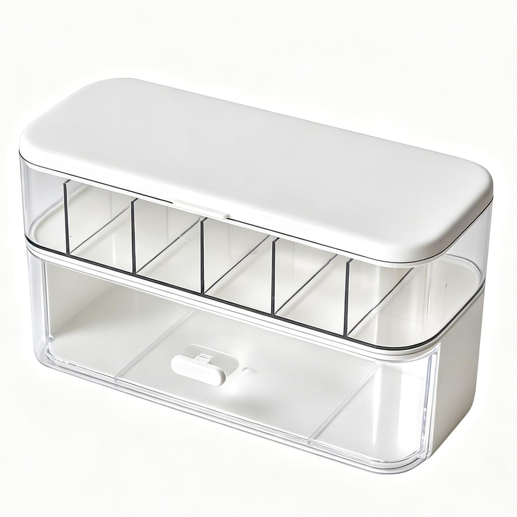 Cord Organizer Box with Lid, Stackable Cable & Charger Organizer, Clear Cable Management Box with 6 Compartment for Office, Desk, Drawer