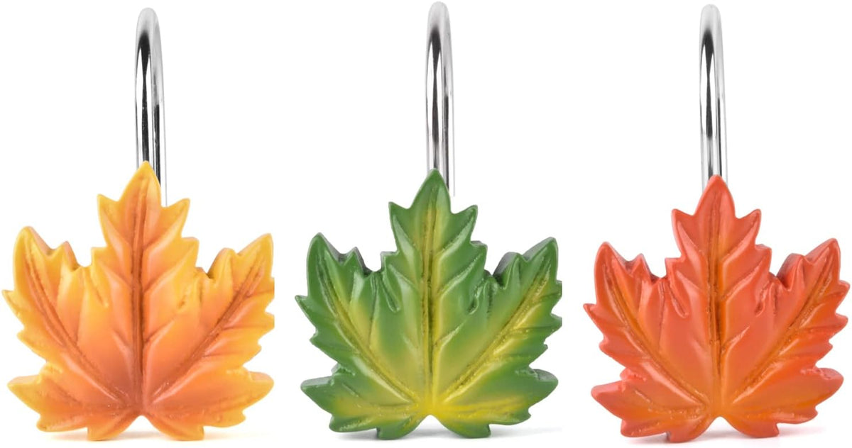 Maple Leaf Shower Curtain Hooks Rings,12Pcs Autumn Thanksgiving Decorative