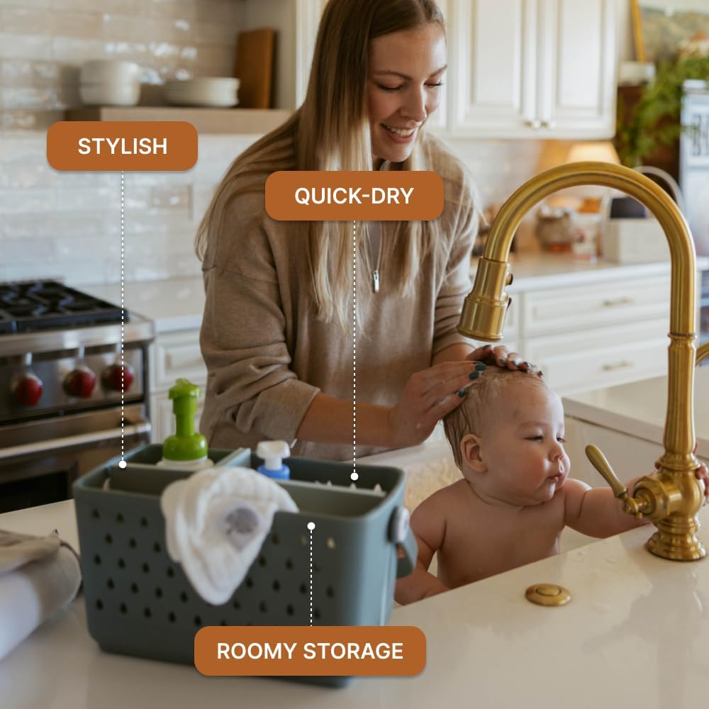 Parker Baby Co. Quick-Dry Bath Caddy Organizer with Handle - Smoke, Regular