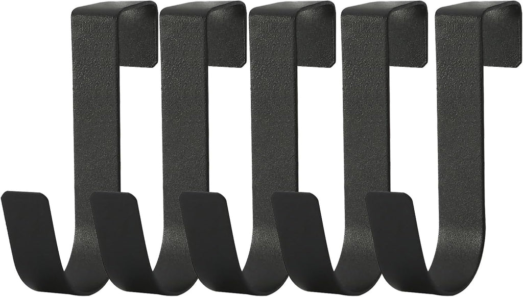 eywlwaar Over The Cabinet Door Single Hooks 5 Pack (Black) Fit for 3/4 inch Doors （Thickness Over 0.8Inch is Not Suitable