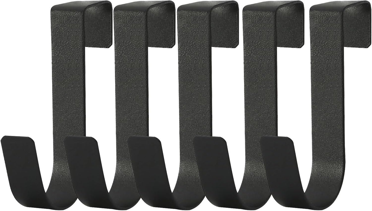 eywlwaar Over The Cabinet Door Single Hooks 5 Pack (Black) Fit for 3/4 inch Doors （Thickness Over 0.8Inch is Not Suitable