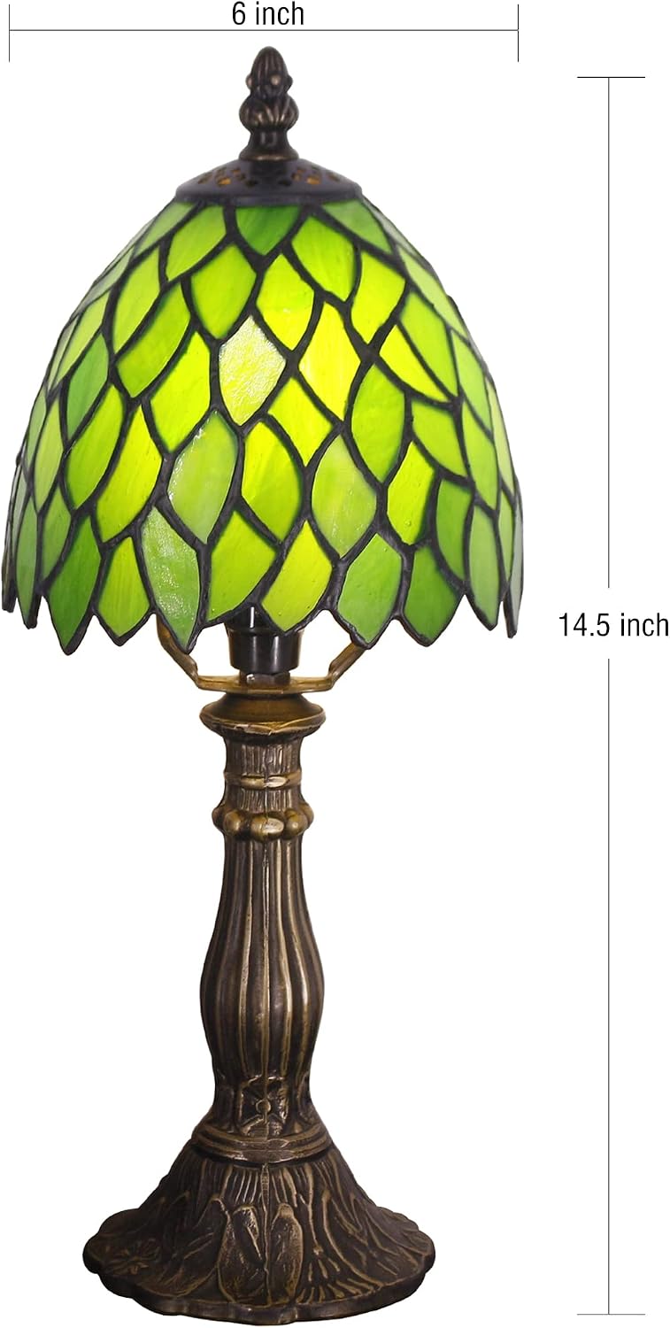 Small Tiffany Lamp Mini Accent Table Lamp Green Wisteria Leaves Style