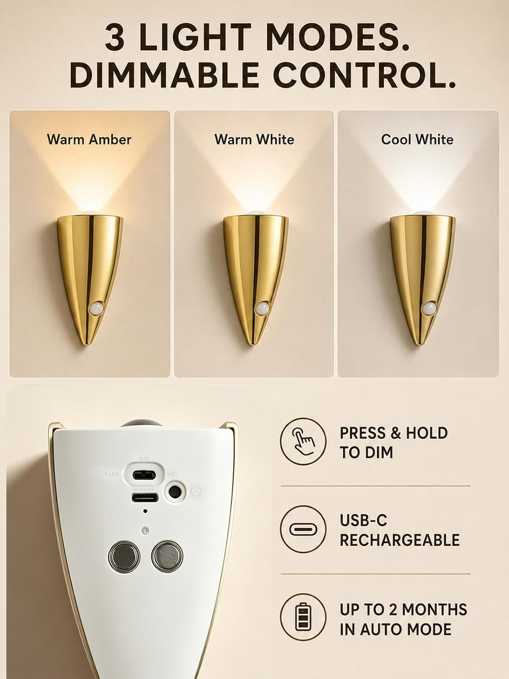 Motion Sensor Night Light Rechargeable: Magnetic Wall Mount for Hallway