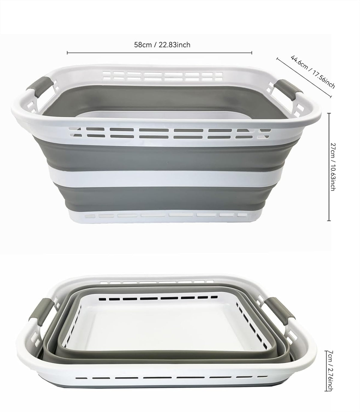 SAMMART 42L (11 Galloons) Collapsible Plastic Laundry Basket - Foldable Pop Up Storage Container/Organizer - Portable Washing Tub - Space Saving Hamper/Basket [BPA Free] (White/Grey (Set of 2))