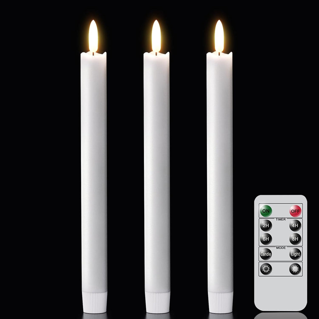 GenSwin White Flameless Taper Candles Led Battery Operated Remote Timer