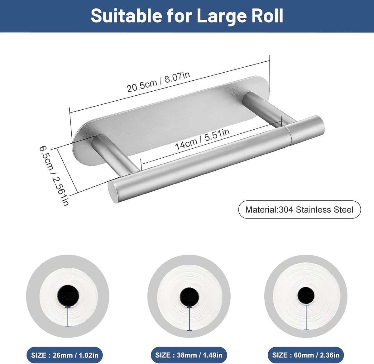 Brushed Nickel Self Adhesive Toilet Roll Paper Holder No Drill for Bathroom