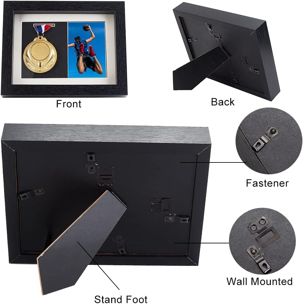 OLYCRAFT Medal Display Shadow Box 6.9x7.2x9 inch Black Medal Display Case Natural Wood Photo Frames with Clear Window for Military Medals Beach Tags Jewelry Pins Pin Enthusiast Collectibles