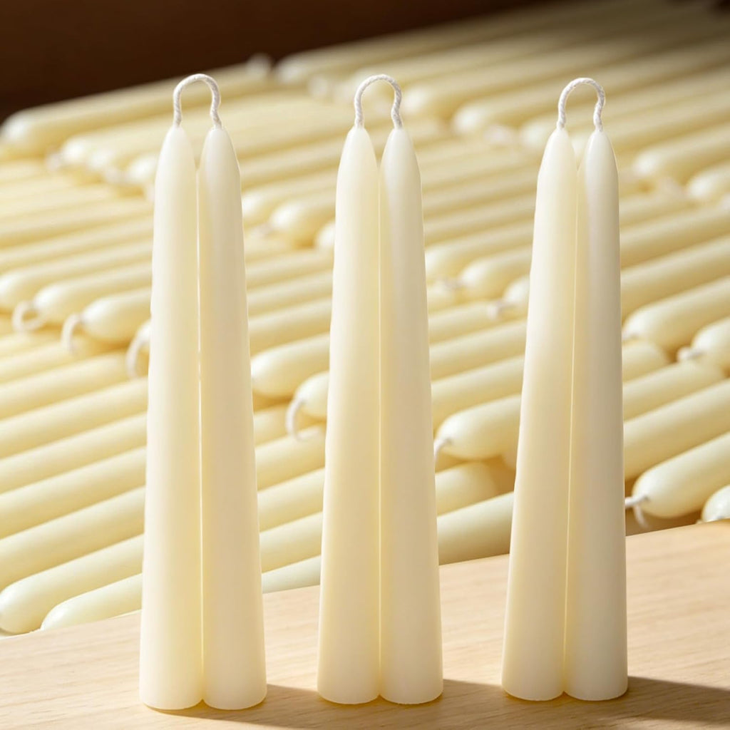 DEYBBY Beeswax Taper Candles, Clean Burning, Cream White, 9 in, 6 Pack