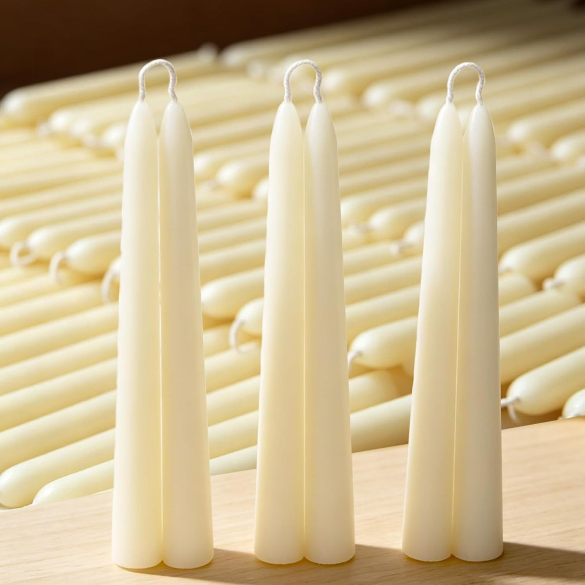 DEYBBY Beeswax Taper Candles, Clean Burning, Cream White, 9 in, 6 Pack