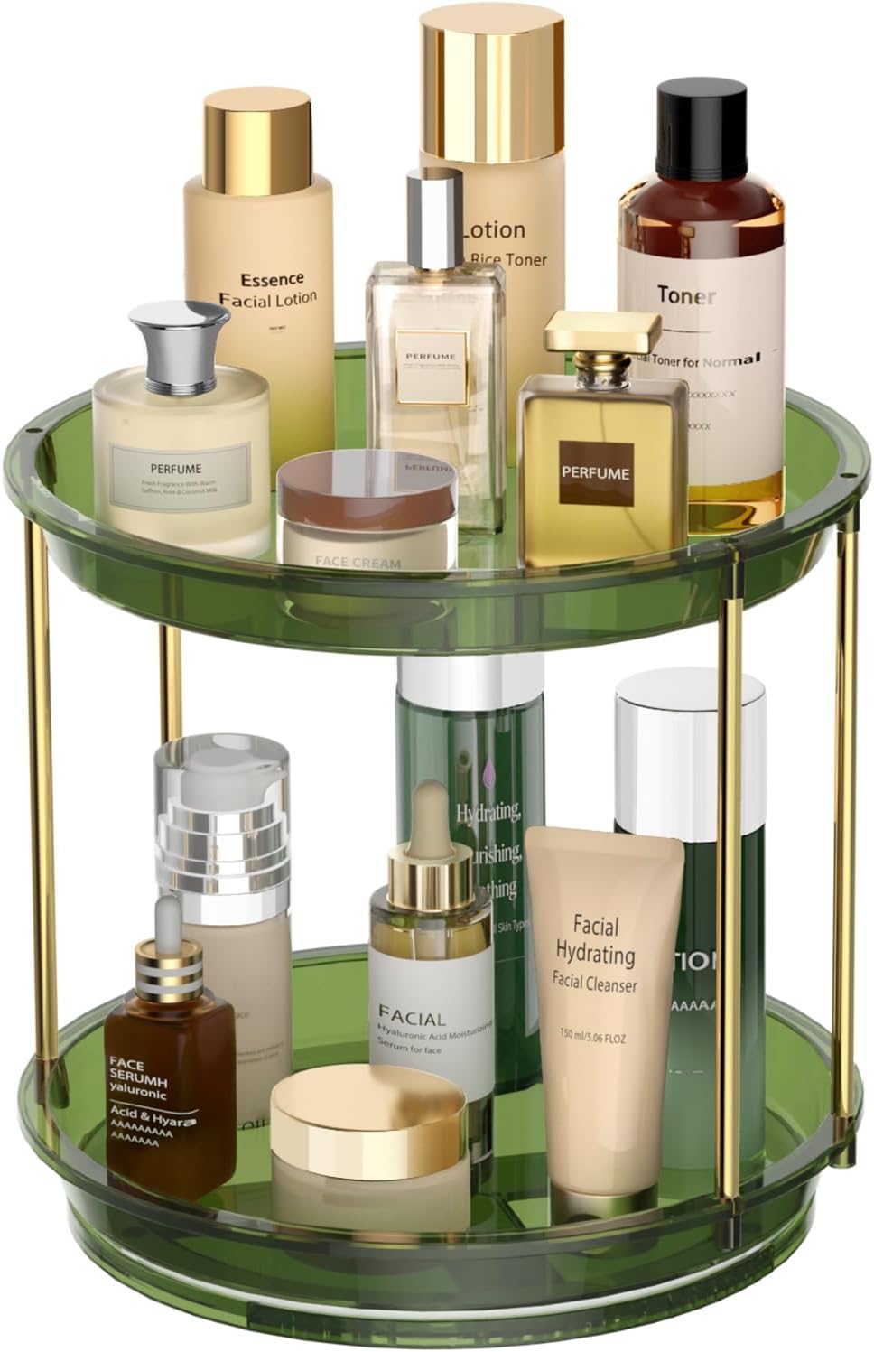 Rotating Makeup Organizer, Perfume Skincare Holder, 2 Tier 9 Inch, Green