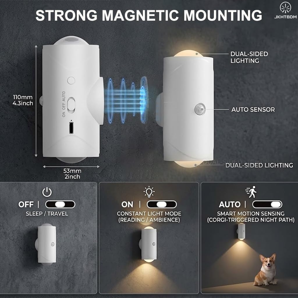2Pack Motion Sensor Night Light with Remote Control, 16 Colors Rechargeable Stair Light, Wireless Magnetic Wall Lamp, Cordless LED Wall Night Lights for Steps, Hallway, Holiday Decor