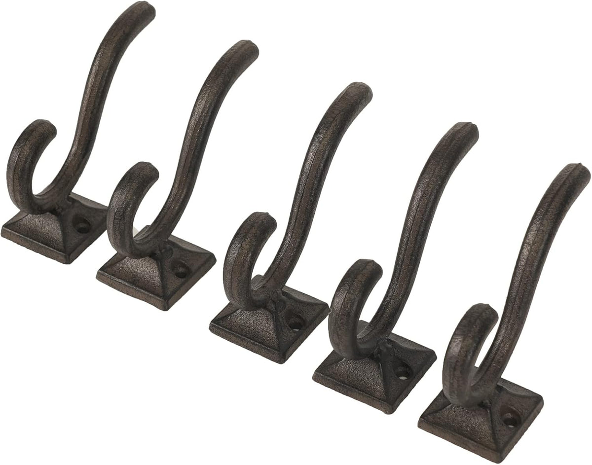 Ambipolar 5-Pack Antique Black Wall Hooks, Vintage Modern Farmhouse Style, Decorative Cast Iron Wall-Mounted Hooks, Heavy Duty Hooks for Mudroom, Bedroom, Hallway