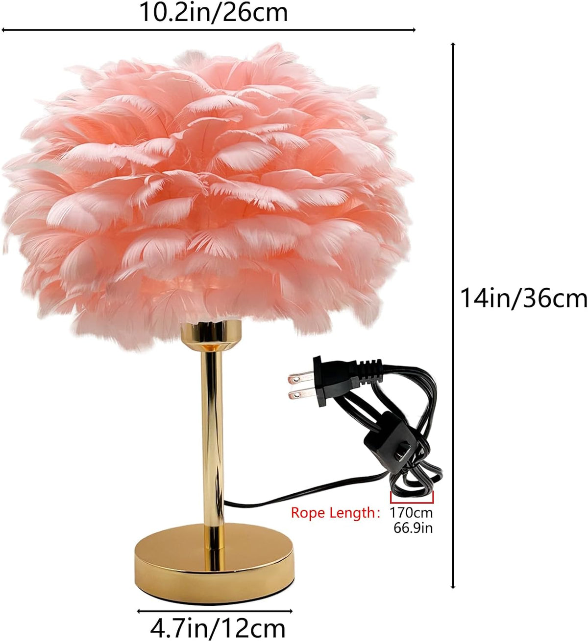 Pink Feather Table Lamp with Gold Finish - 3 Color Changing LED Bedside Desk Lamp, Modern Romantic Night Light for Bedroom Living Room Wedding Decor, Ideal Gift for Her