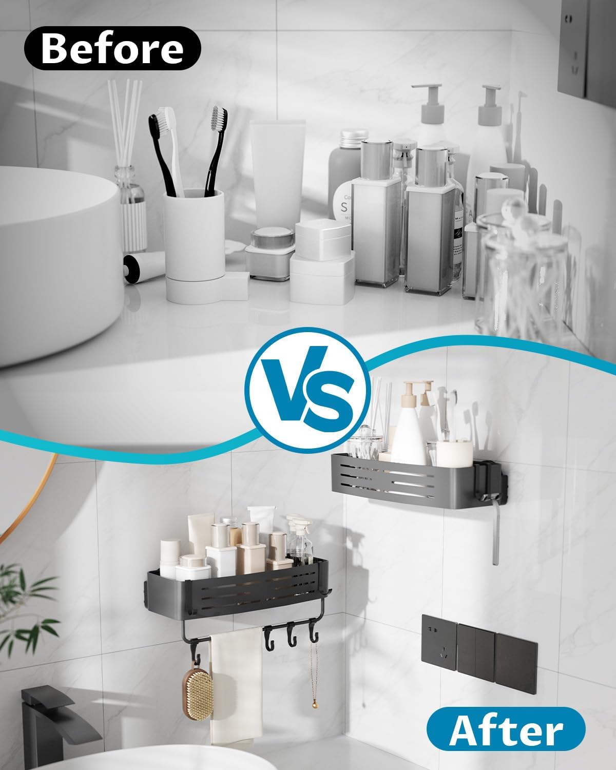 Onemake Suction Cup Shower Caddy, Shower Shelf, Bathroom Organizer, Gray