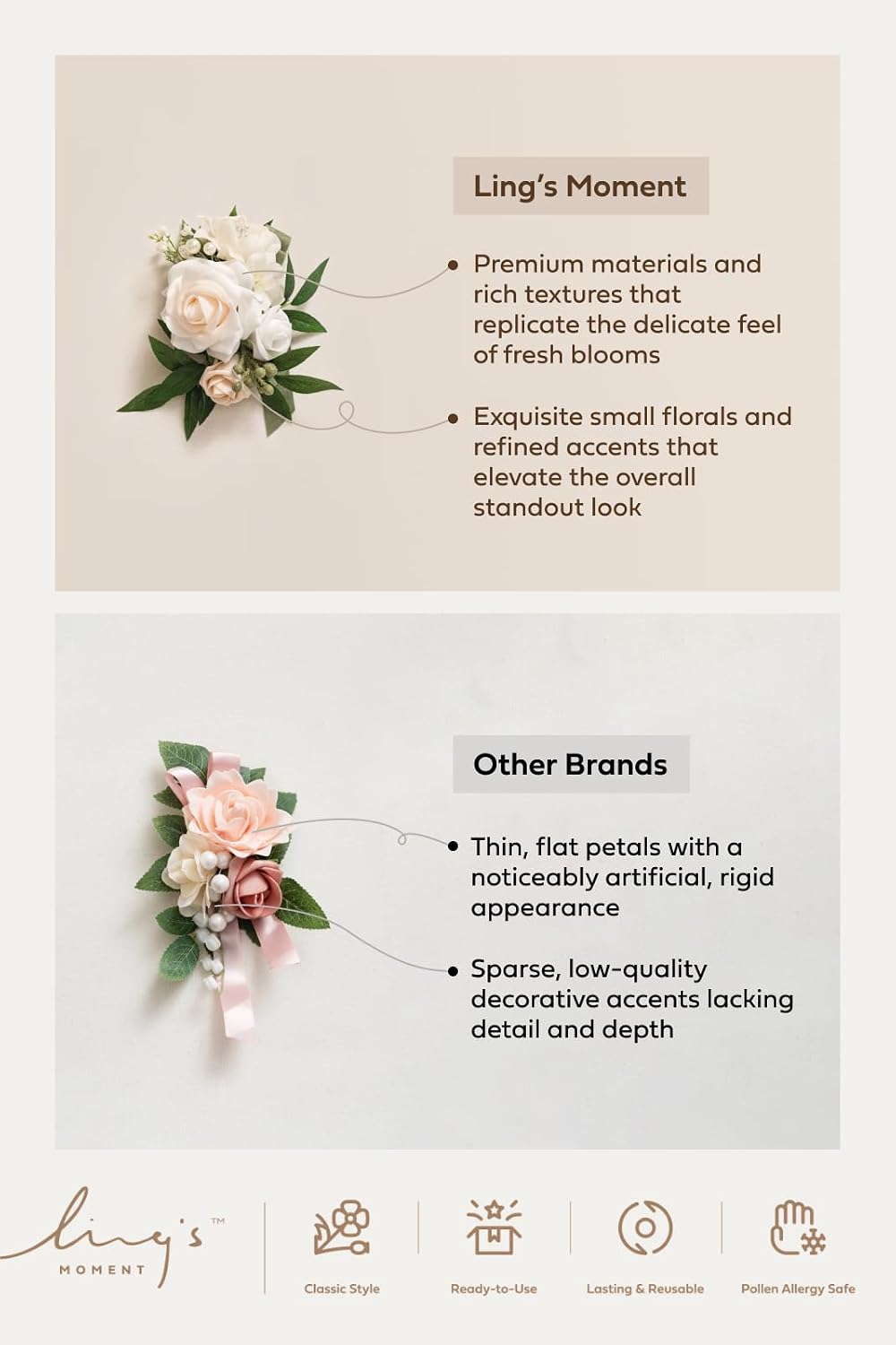 Ling's moment Wedding Wrist/Shoulder Corsage, Lilac Purple, 2pcs
