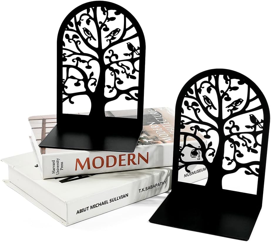 Tree of Life Heavy Duty Black Metal Bookends Office Decor Shelf Organizer