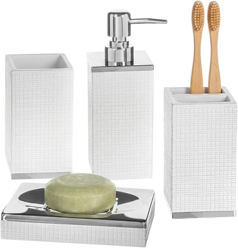 Creative Scents Estella White 4 Piece Resin Bathroom Accessories Set