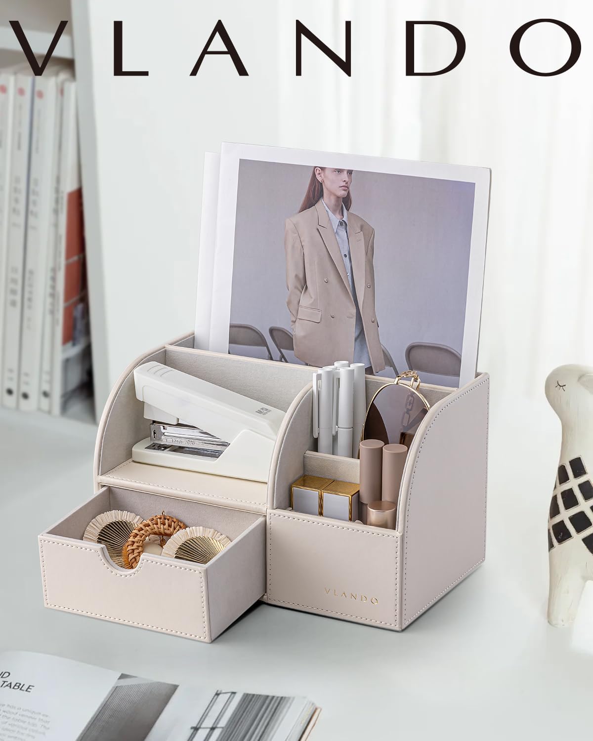 VLANDO PU Leather Desk Organizer with Drawer,6 Compartments