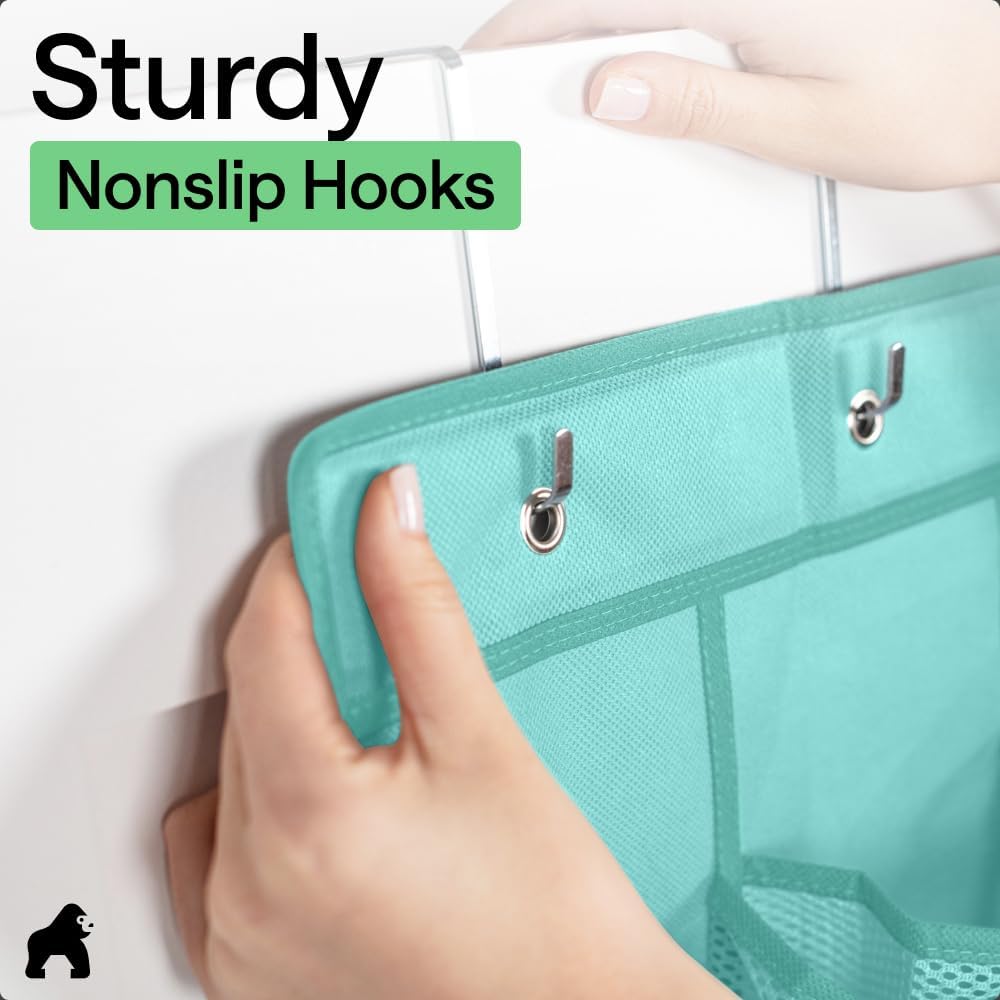 GORILLA GRIP Over the Door Shoe Organizer, 24 Large Pockets, Turquoise