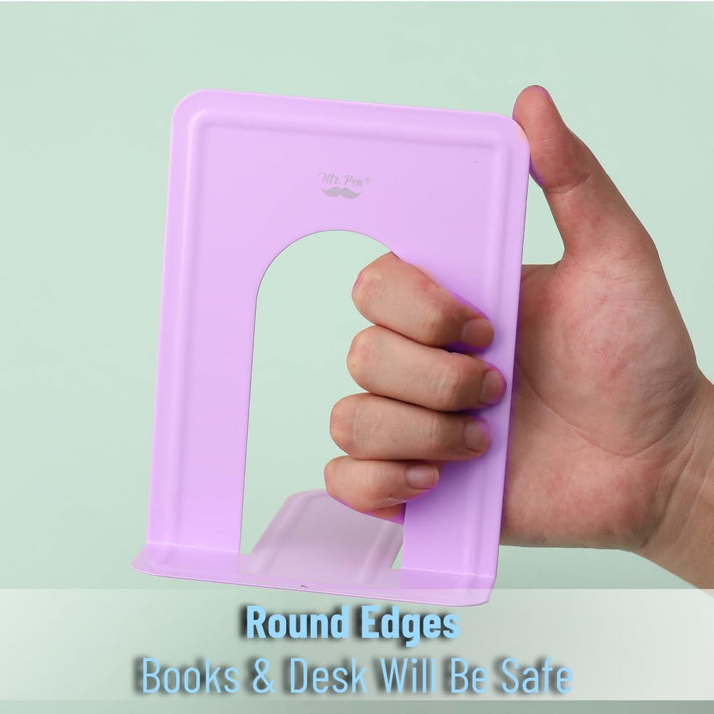 Mr. Pen- Book Ends, 4 Pack, Purple, Heavy Duty Metal Bookends for Shelves