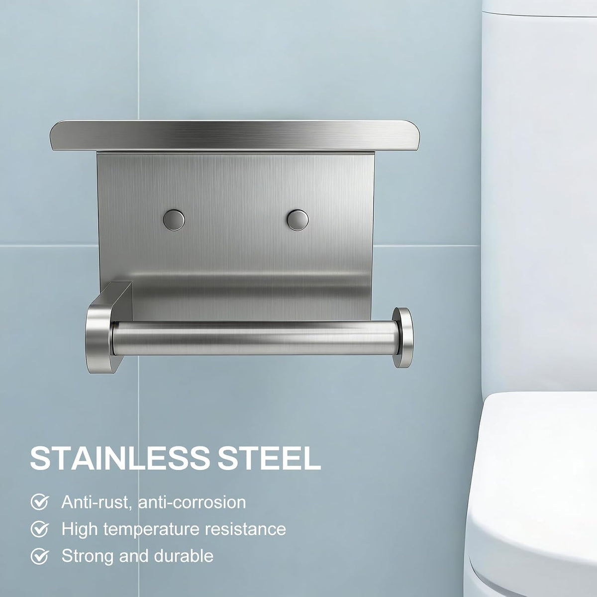 SetSail Toilet Paper Holder with Shelf, Brushed Nickel