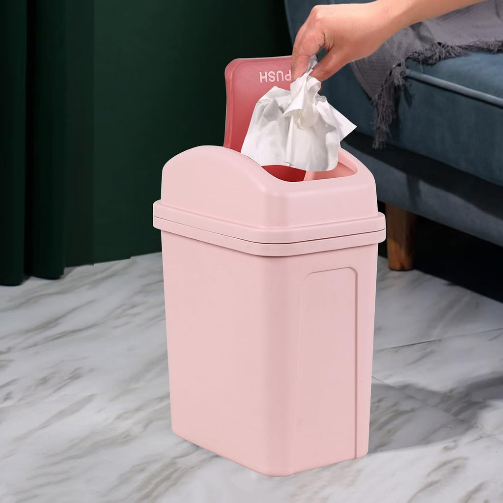 1.8 Gallon Plastic Swing Top Lid Trash Can, Small Garbage Can Pink