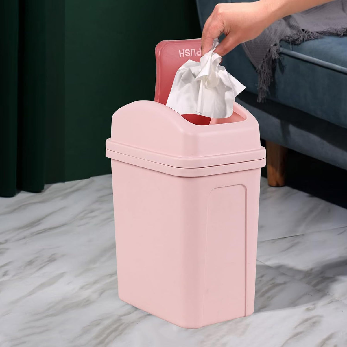 1.8 Gallon Plastic Swing Top Lid Trash Can, Small Garbage Can Pink