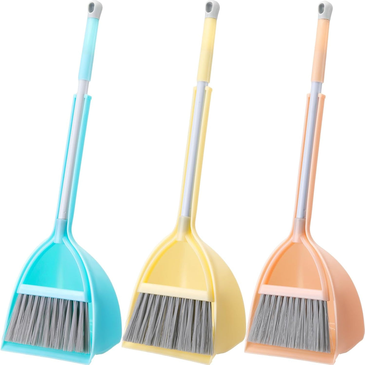 Roshtia 3 Pcs Mini Broom and Dustpan Set for Kids,Yellow, Red, Green