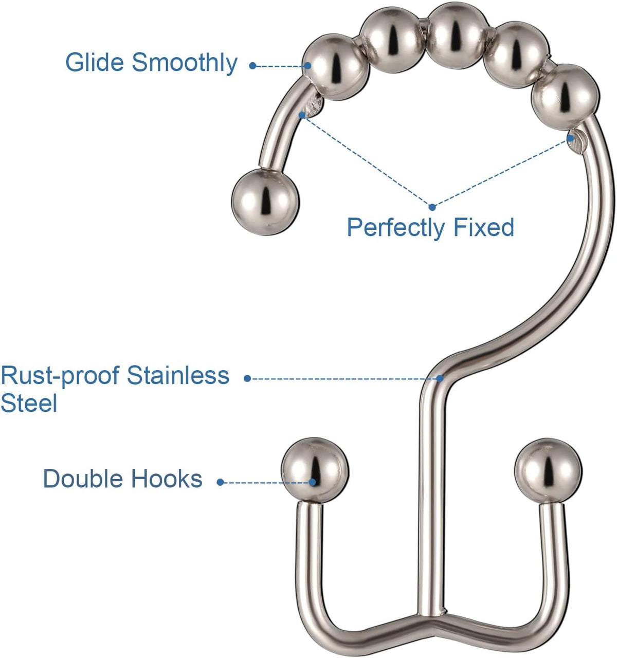 TOPROD Shower Curtain Hooks Rings Shower Curtain Hangers for Bathroom Hooks