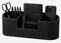 KINGFOM Modern Leather Desk Organizer for Men & Women, Aesthetic Office Desk Accessories Organizer, Faux Leather Vanity Organizer for Pens, Makeup Brushes, Remote Controls, Black Minimalist Desk Decor