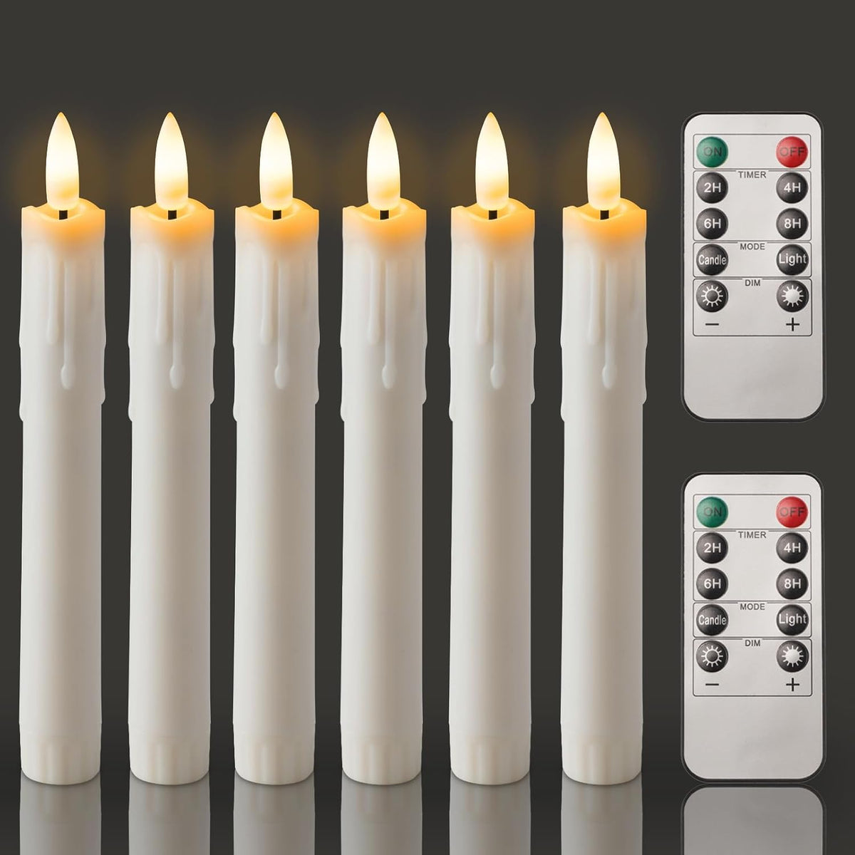 Homemory 7 Inches Flameless Taper Candles with Remote Timer, Short Led Candlesticks with 3D Flickering Light, Battery Operated Candles with Lifelike Flame for Wedding Home Xmas Decor, White, 6 Pcs