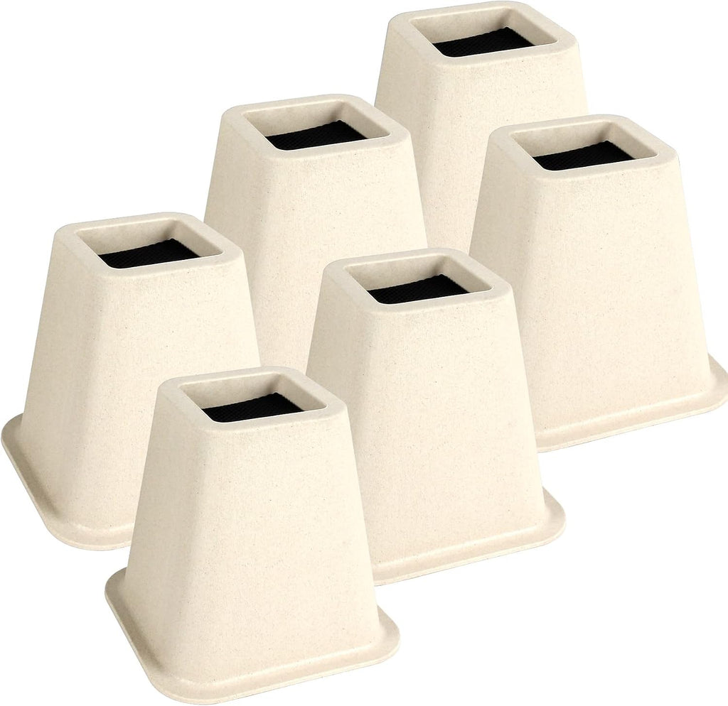 DEDU Bed Risers 6 Inch Heavy Duty 6 Pack, Furniture Risers for Sofas Oversized, Couch Risers with Non-Slip Pad Supports Up to 2200 Lbs for Bed, Desk, Chair (Beige)