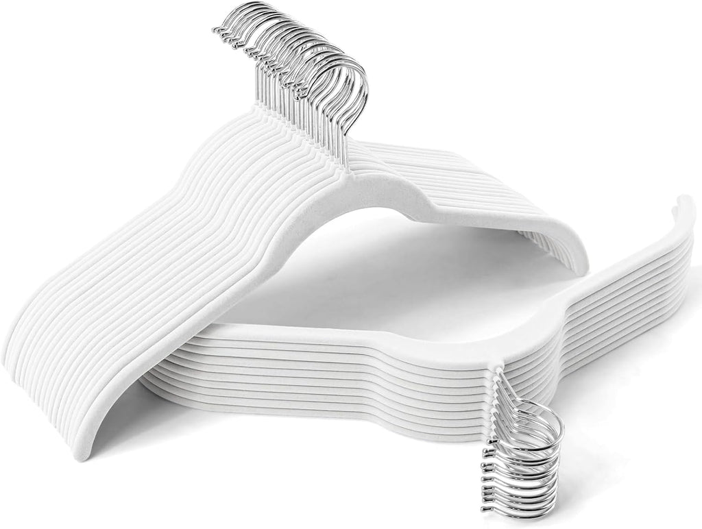 Sishynio Velvet Shirt Hangers 30 Pack, Slim Felt Hangers White