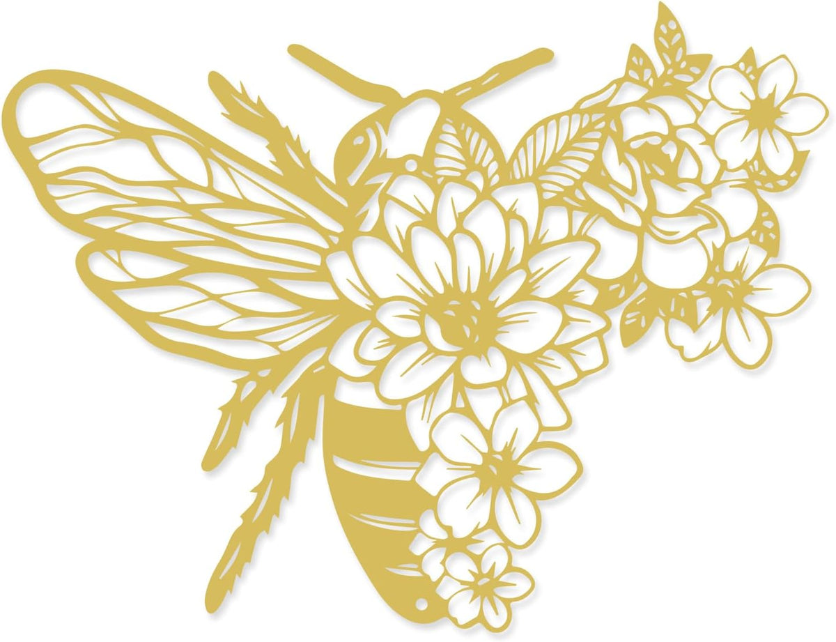 Rajukit Bohemian Bee Flower Metal Wall Art Gold for Living Room