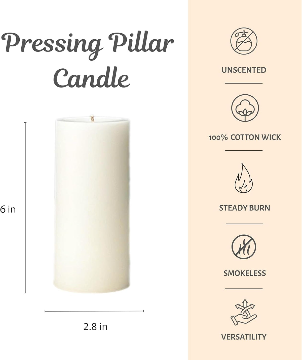 Pillar Candles 2.8x6 Inch 3 Pack White – CW Studio Unscented 70 Hour Long Burn, Smokeless Dripless Premium Wax with Cotton Wick – for Weddings, Events, Home & Rustic Decor
