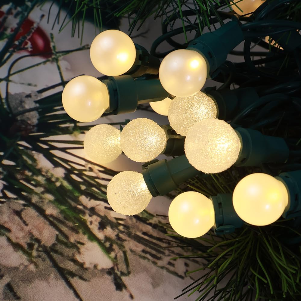 Globe String Lights 50 LED Warm White Christmas Lights String, Round Pearl Globe Berry Bulbs, 13.5ft String Plug in, Green Wire, Connectable Indoor Outdoor for Holiday, Christmas Tree, Party