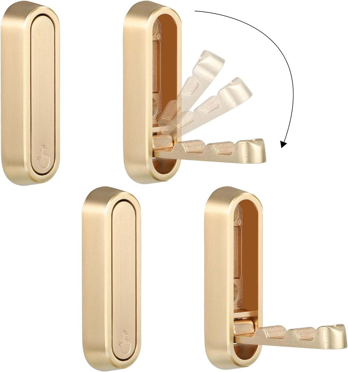 Foldable Wall Hook, Gold, 4 Pack, Screw Mounted, Heavy Duty Coat Hooks