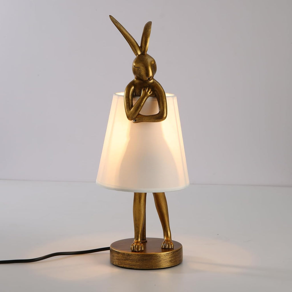 NorDiem LED Bunny Table Lamp, Resin Animal Rabbit Desk Light with Linen Shade, 15.7 Inch Decorative Lamp for Bedroom, Office & Kids Room (15.7" White Shade)