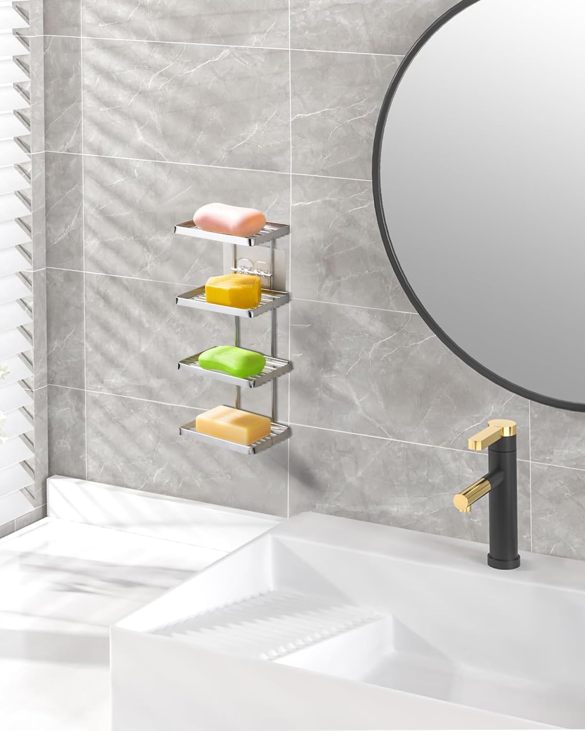 YQh 4 Tier Shower Shampoo Soap Holder, Shower Wall Soap Dish Holder, Shampoo Bar Holder, Bathroom Soap Box, Self-Draining Soap Bar Holder, Stainless Steel Soap Holder for Bathroom, Kitchen