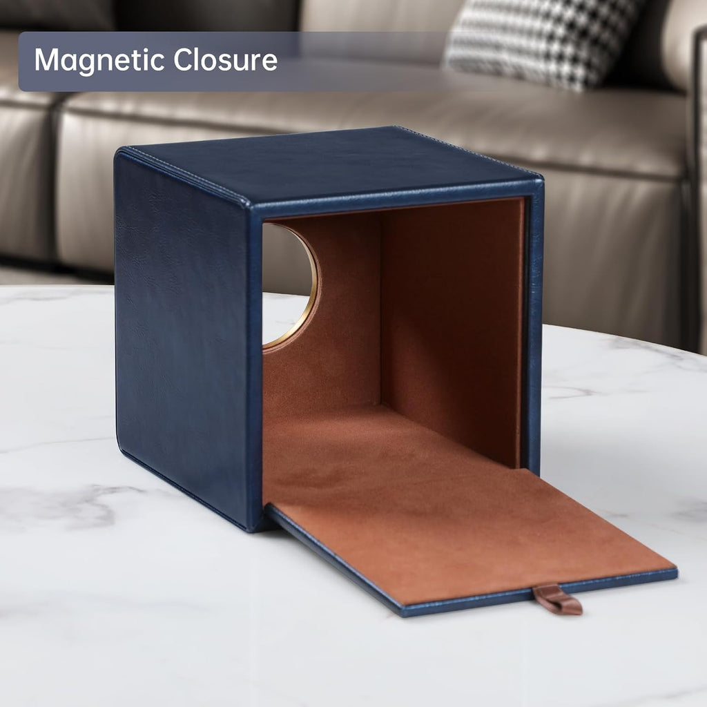 Square Tissue Box Cover with Magnetic Closure, Navy Blue